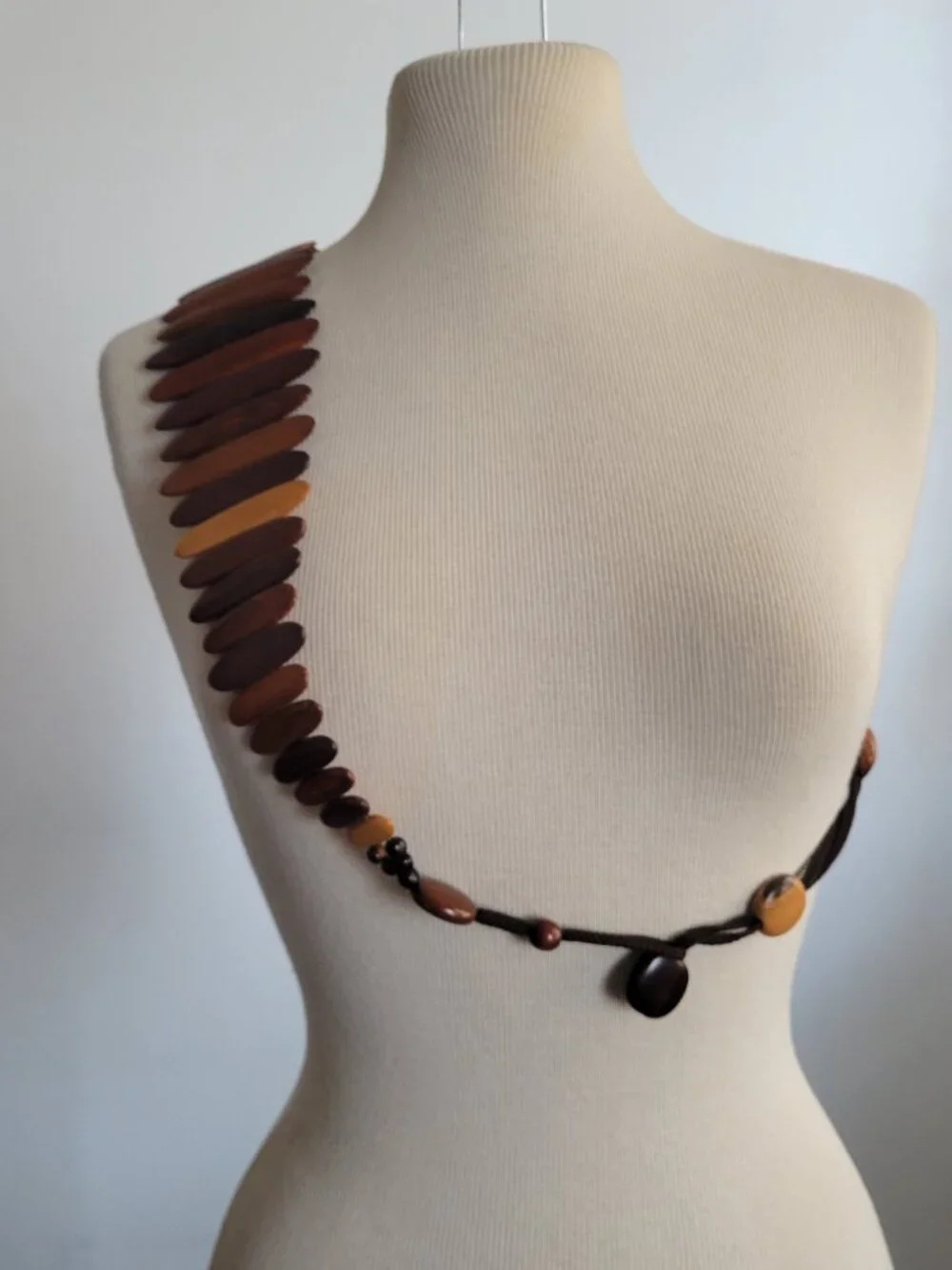 Vintage Handcrafted Wooden Bead Waist Belt / Statement Necklace Adjustable 27